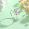 wholesale 925 Sterling Silver Korean-style Hollow Butterfly Ring for Women, Minimalist Boho Chic, Small and Unique, High-end Aesthetic, Adjustable Index Finger Ring-0-3