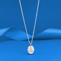 wholesale S925 silver jewelry new style 7*10 simulated diamond bezel set necklace classic minimalist niche pendant cross-border design-N568 white>925 silver