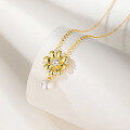 wholesale S925 Sterling Silver Gold-Plated Small Daisy Pearl Necklace for Women, Collarbone Chain with Engraving, Cross-Border New Product-0-2