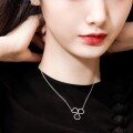 wholesale Stainless Steel Lucky Clover Necklace for Women, Ins Design, Minimalist Diamond-Encrusted Pendant Collarbone Chain, TikTok Live-0-3