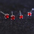 wholesale S925 silver stud earrings for women, minimalist and cute four-prong red diamond stud, fashionable single diamond mini small earrings jewelry E5845-0-2