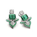 wholesale 925 Sterling Silver Gold-Plated Earrings with High-Carbon Diamonds, Muzo Green Emerald Cut, Art Deco Style Versatile Women's Stud Earrings-0-4