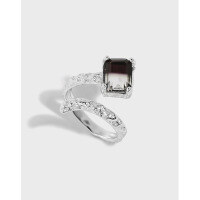 wholesale S925 Sterling Silver 625 Niche Original Design Toxic Erosion Yin Yang Flow Synthetic Tourmaline Texture Open Adjustable Ring-Silver [No. 14/Adjustable]>Opening adjustable