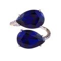 wholesale S925 silver new drop-shaped natural vintage blue sapphire 6*8mm adjustable open ring-0-4