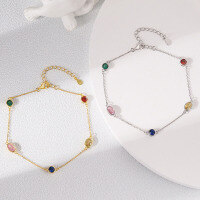 wholesale S925 Sterling Silver Multicolor Geometric Zircon Bracelet, Fashionable Sweet Niche Light Luxury Youth Rainbow Design Bracelet-Silver 925 silver