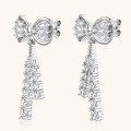 wholesale Sterling Silver Light Luxury High-End Bow Mosaic Moissanite Earrings for Women with Elegant Tassel Long Drop Full Stone Ear Accessories-0-1