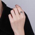 wholesale S925 Sterling Silver Vintage Retro Pearl Double-Layer Hollow-Out Floral Adjustable Ring for Elegant Ladies-0-3