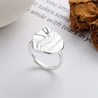 wholesale S925 Sterling Silver European and American Cross-Border Minimalist Ins Style Crinkle Texture Ring Face Adjustable Index Finger Ring-YJ840M/approx. 4.5g Adjustable opening