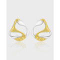 wholesale S925 Sterling Silver Geometric Cut-Out Textured Two-Tone Plated Sweet and Edgy Design Earrings for Women-0-0
