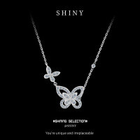 Sterling Silver with Zirconia Butterfly Pendant Necklace, Women's Light Luxury Design, 2025 New-S925 Sterling Silver + Zircon  925 Silver