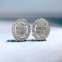 wholesale 925 Silver Full Diamond Oval Earrings, the latest Korean export fashion versatile luxurious stud earrings from Mu Jing Jewelry-E188 White Diamond &gt;925 Silver