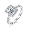 wholesale S925 Sterling Silver Cross-Border Moissanite Ring for Women, Elegant Colored Gem Emerald Cut Straight Shank Square Green Zircon Ring-0-0