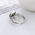 wholesale S925 Sterling Silver Korean Style Fresh and Simple Floral Rose Design Creative Leaf and Branch Open Adjustable Ring-0-2