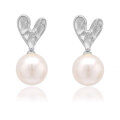 wholesale S925 silver textured love Swarovski pearl earrings for women, elegant and high-end, unique ear clips, handmade-0-4