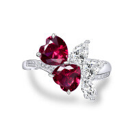 wholesale 1-carat heart-shaped 7*7 lab-grown ruby ring with a Chinese-style trendy and elegant design, available in sizes 5-9-Cultivation Red Treasure 7*7【R2461】>7