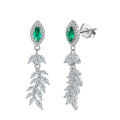 wholesale Sterling Silver Hit New Lab-Created Emerald Zircon Leaf Earrings Advanced Women's Jewelry-0-0