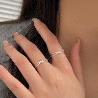 wholesale S925 Sterling Silver Minimalist Versatile Open Knotted Ring for Women, Korean New Small Feel Ring-Full sterling silver*Adjustable opening