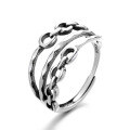 wholesale S925 Sterling Silver Korean-style Personalized Double-layer Chain Ring Ins Trendy Niche Design Minimalist Style Index Finger Ring for Women-0-4