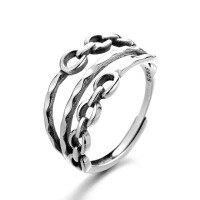 wholesale S925 Sterling Silver Korean-style Personalized Double-layer Chain Ring Ins Trendy Niche Design Minimalist Style Index Finger Ring for Women-B121J/approx. 2.79g Adjustable opening