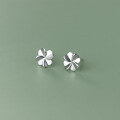 wholesale S925 Sterling Silver Inlaid Diamond Four-Leaf Flower Earrings, Korean Style Minimalist Forest-inspired Fresh and Delicate Women's Ear Jewelry M01884-0-1
