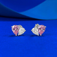 wholesale S925 Silver New Style Pink-White Teardrop Double Stone Earrings Padparadscha Sweet Minimalist Cross-Border-E208 Padparadscha 925 Silver