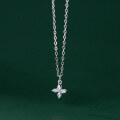 wholesale S925 sterling silver diamond-encrusted four-petal flower necklace, minimalist and delicate four-leaf clover collarbone chain D9427-0-3