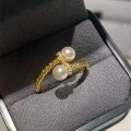 wholesale S925 Sterling Silver Vintage Interwoven Twist Pearl Ring for Women with Diamond Accents, Luxurious and Advanced Niche Design-0-6