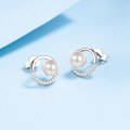 wholesale S925 Sterling Silver Micro-Inlaid Moissanite Short Earrings with Freshwater Pearl Studs, Fashionable and Minimalist, Ready for Wholesale-0-1