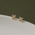 wholesale S925 Sterling Silver Pink Diamond Four-Leaf Flower Stud Earrings Light Pink Cross Flower Elegant Floral Earrings M0405-0-0