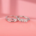wholesale S925 Sterling Silver Minimalist Forest-style "Three Lives Fortunate" Couple's Ring Pair, Open-Ended Ginkgo Leaf Band 520 Gift-0-3