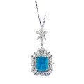 wholesale S925 silver micro-paved Paraiba necklace for women, vintage-style pendant, European and American new jewelry collection-0-4