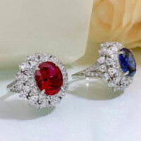 wholesale 925 Silver Metal Material, Mu Jing Jewelry New Style 5-Carat High Carbon Diamond Ring for Women, Simulated Pigeon Blood Red Heavy Setting Gemstone Ring-R172 Blue No. 8