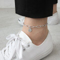 wholesale S925 Sterling Silver ST167 Korean-style minimalist geometric English round tag chain anklet for women-0-2