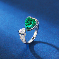 wholesale S925 Sterling Silver Enzel Heart-Shaped Emerald Gemstone Ring for Women, Heavy Craftsmanship Design, Cross-Border Live Streaming Best-Seller-Blue No. 6
