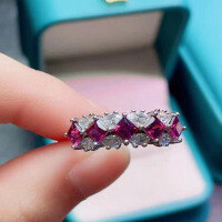 wholesale S925 Silver Women's Fashionable Colored Gemstone Artificial Cubic Zirconia Ring, Daily Wear Alternative Luxurious Stacking Ring-R775 Red Diamond No.9