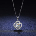 925 Sterling Silver 1-Carat Moissanite Four-Leaf Clover Windmill Pendant Necklace-0-2