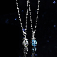 Sterling Silver Natural Blue Topaz Moissanite Necklace Pendant-Inlaid with natural blue topaz  925 silver