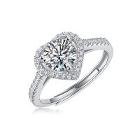 S925 Silver Moissanite Six-Claw Light Luxury Adjustable Ring-R12864 Moissanite, 1 carat/6.5mm