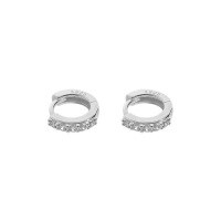 wholesale S925 Sterling Silver Korean Version Ins Indie Designed Minimalist Geometric Circle Inlaid Zircon Textured Ear Clips for Women-Platinum 6mm