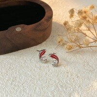 wholesale Sterling Silver S999 Koi Fish with Stone Stud Earrings, Small and Exquisite, Minimalist and Fresh, Niche Luxury, Korean Style for Students-Sterling silver