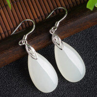 wholesale 925 Sterling Silver Inlaid with Hetian Jade Earrings, Hanfu Ear Accessories, Guofeng Ancient Style Jewelry, Large Water Drop Jade Ear Drops-White Jade Water Drop 12*24mm 925 Silver