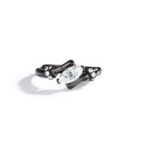 Sterling Silver Moissanite Couple Rings, Unique Minimalist Design, Manufacturer Direct.-Childhood Sweethearts Men's Ring (Black Gold)  50-point Moissanite (4*8mm marquise)