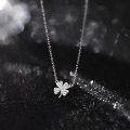 wholesale S925 Silver Four-Leaf Flower Necklace for Women, Korean-style Sweet Flower with Diamond Accents, Petite Collarbone Chain Necklace D8907-0-2