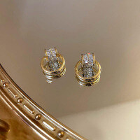 wholesale S925 Sterling Silver Double Hoop Ear Clasp, New Trendy Design Minimalist Style Stud Earrings, Fashion Simple Earrings-Copper plated with gold