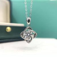 wholesale 18K White Gold 925 Silver Hollow Four-Leaf Clover Necklace with Moissanite Pendant, Women's Elegant Collarbone Chain Fashion Gift-50-point (high carbon diamond) necklace 925 silver