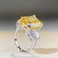 wholesale S925 Sterling Silver One Hundred Million Happy Diamond Ring 12X16 Yellow Diamond Ring Ice Flower Cut High Carbon Diamond-0-2
