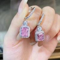 wholesale S925 Sterling Silver Women's Square Emerald Cut Ice Flower Cut Green Stud Earrings Full Diamond Jewelry-Pink Diamond-ED137 925 Silver