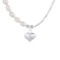 wholesale S925 Sterling Silver Crushed Silver Spliced Pearl Heart Pendant Necklace Bracelet Set, Elegant and Light Luxury Style for Women-0-4