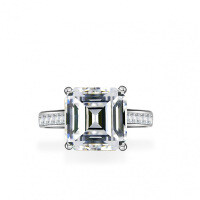 S925 Silver 5ct Moissanite Women's Ring, Elaborate Square Zuma Green Prong Setting-Set with D-color moissanite (5 carats)  US No. 7