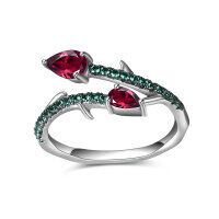 wholesale S925 Sterling Silver Natural Garnet Topaz Amethyst Jewelry Set with Ring and Earrings-Natural rose pomegranate ring